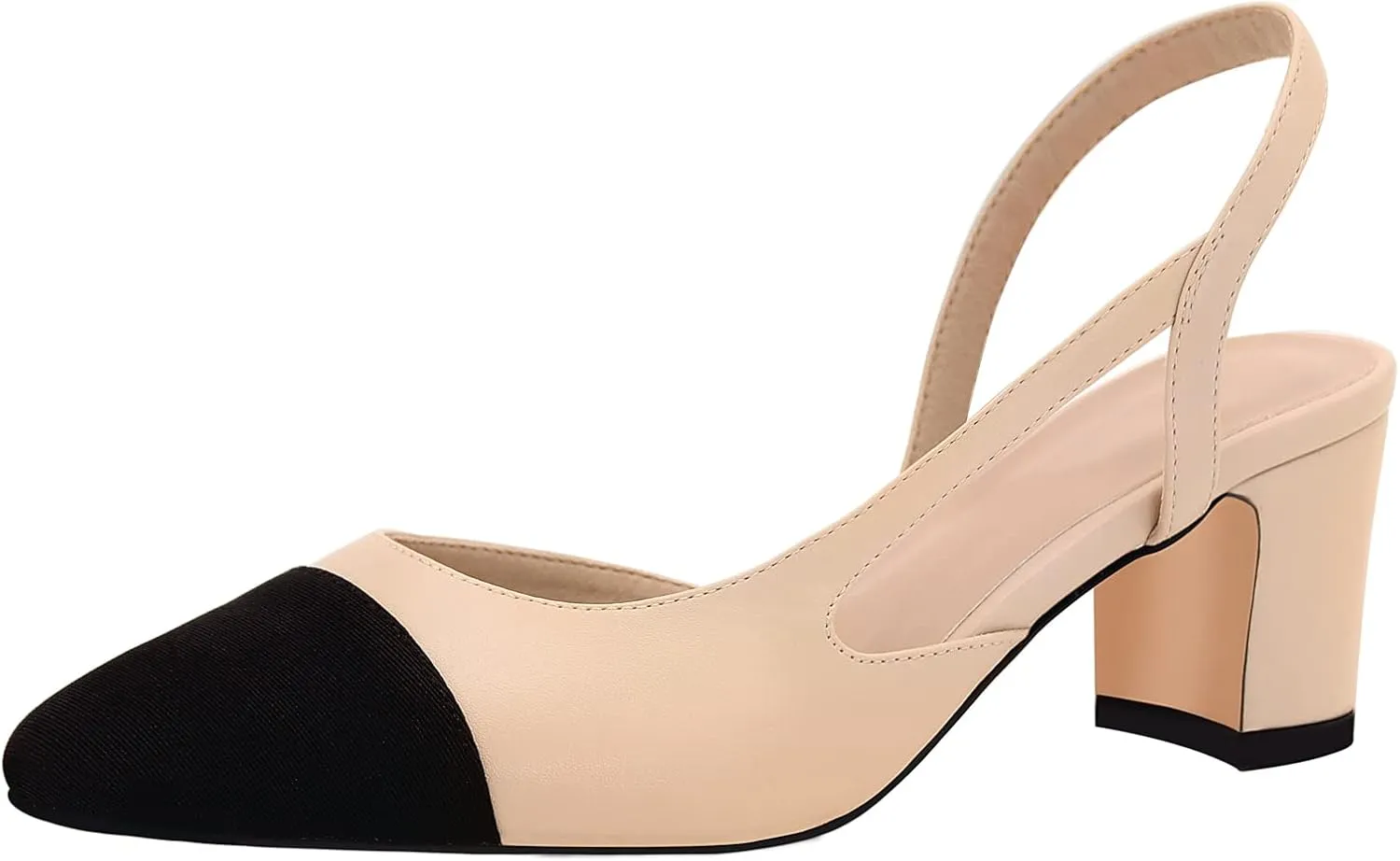 MICIFA Slingback Heels for WomenRound Toe Chunky Heeled Pumps Ankle Strap Fashion Splicing Dress Shoes