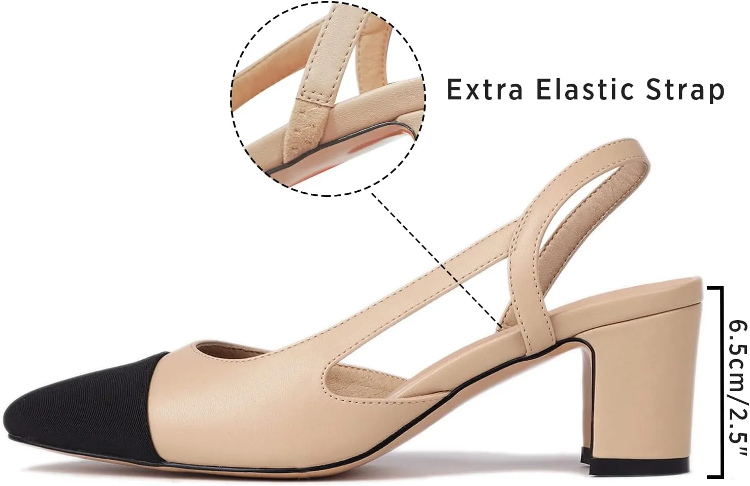 MICIFA Slingback Heels for WomenRound Toe Chunky Heeled Pumps Ankle Strap Fashion Splicing Dress Shoes
