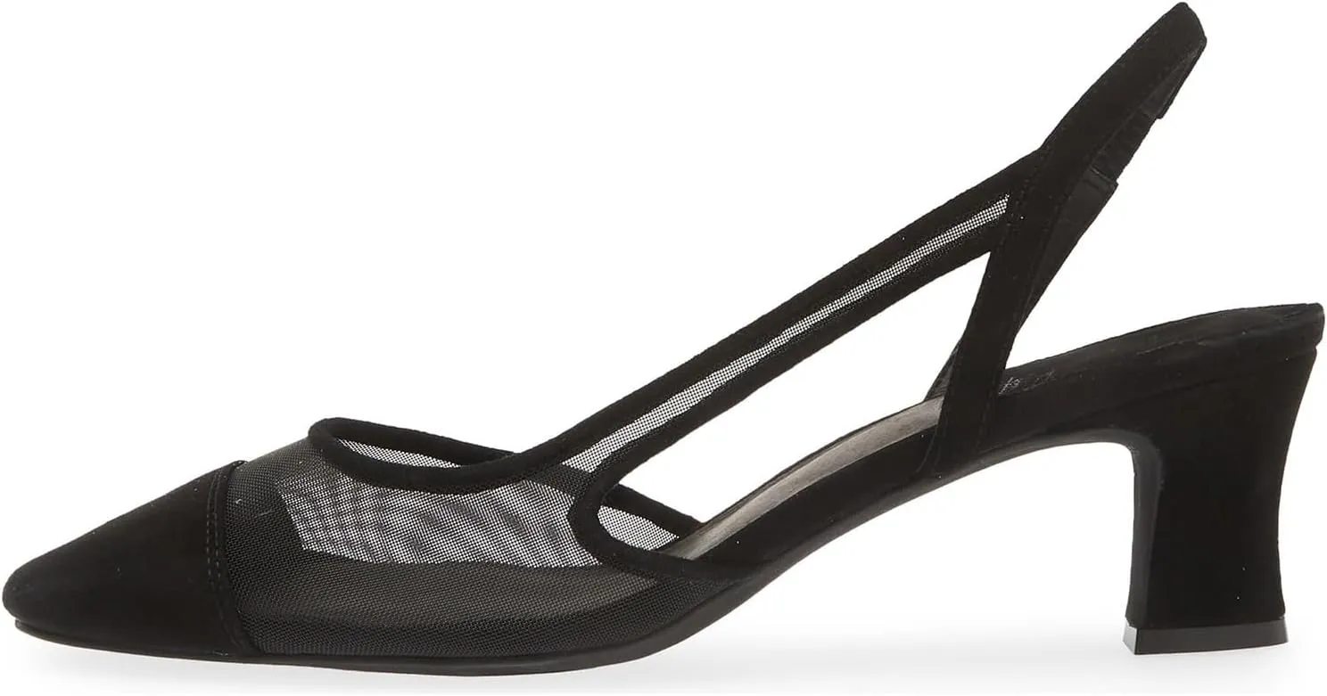 MICIFA Slingback Heels for WomenRound Toe Chunky Heeled Pumps Ankle Strap Fashion Splicing Dress Shoes