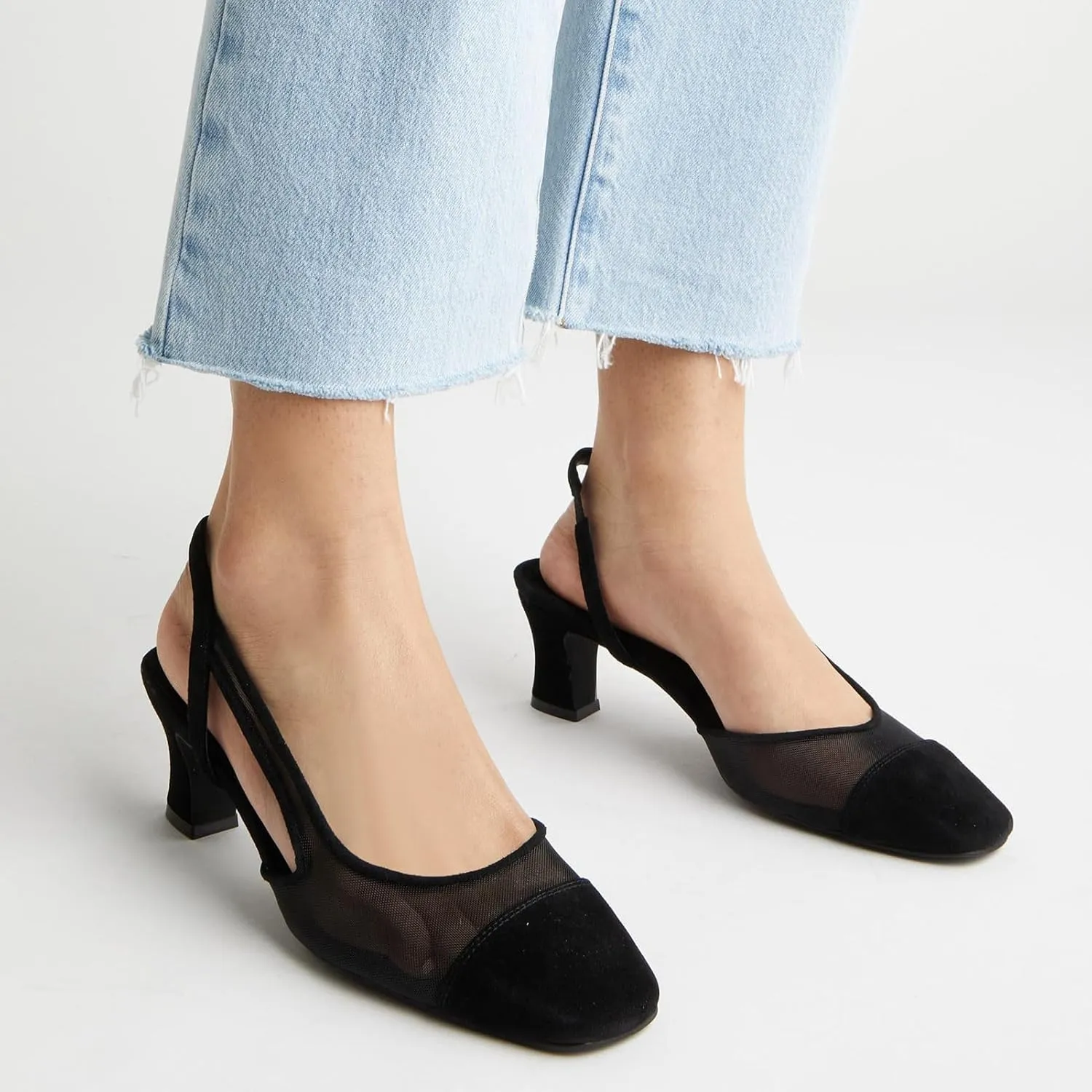 MICIFA Slingback Heels for WomenRound Toe Chunky Heeled Pumps Ankle Strap Fashion Splicing Dress Shoes