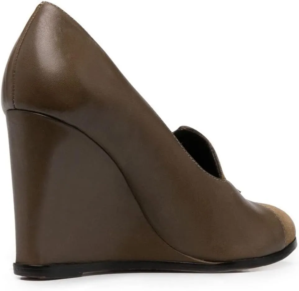 MOOMMO Women Chunky High Heel Wedge Pumps with Tassels Round Toe Slip On Fringed Dress Shoes 4 Inch High Block Heel Suede Loafers Shoes Cap Closed Toe Patchwork Dressy Comfort Wedding Party 4-11 M US