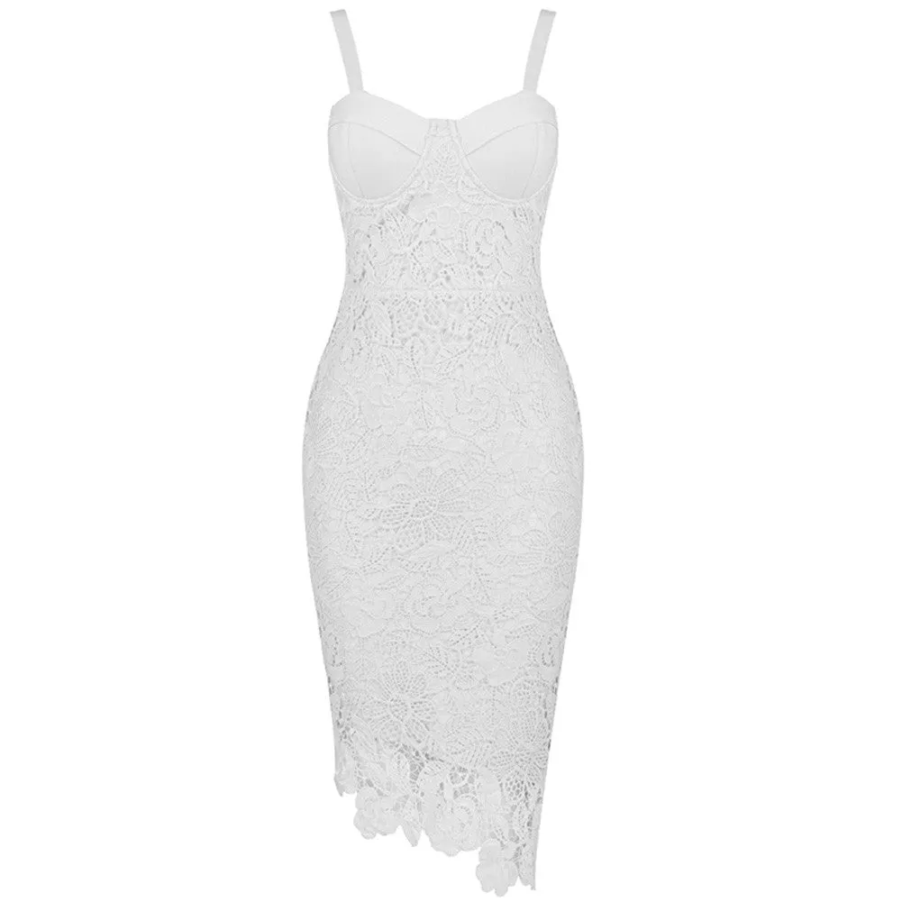 NADIAN STRAPY SLEEVELESS LACE OVER KNEE BANDAGE DRESS