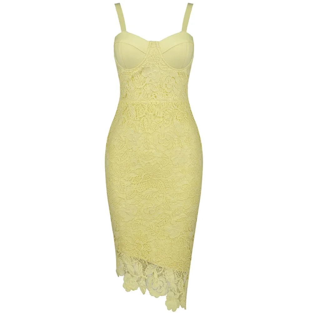 NADIAN STRAPY SLEEVELESS LACE OVER KNEE BANDAGE DRESS