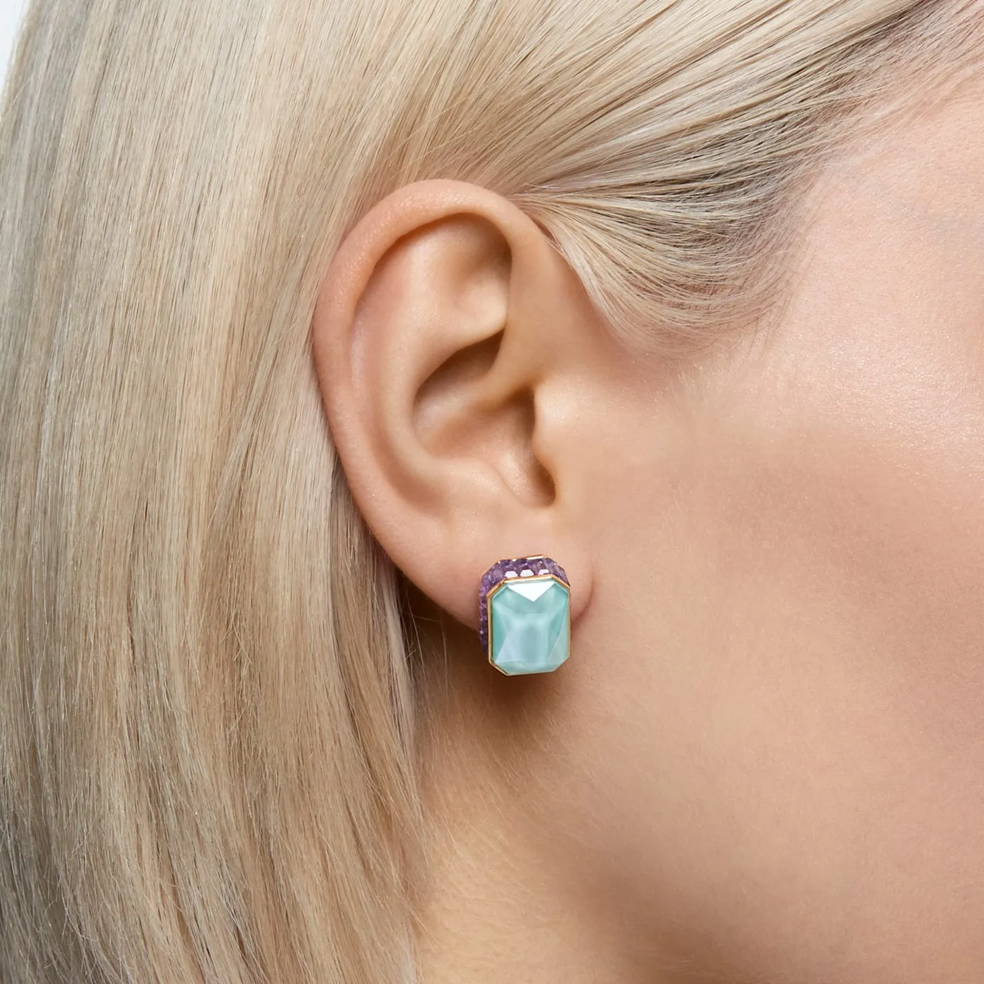ORBITA OCTAGON EARRING, SINGLE, MULTICOLOURED, GOLD-TONE PLATED