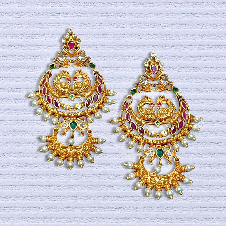 Peacock Ruby Red & Green Matte Antique Earring