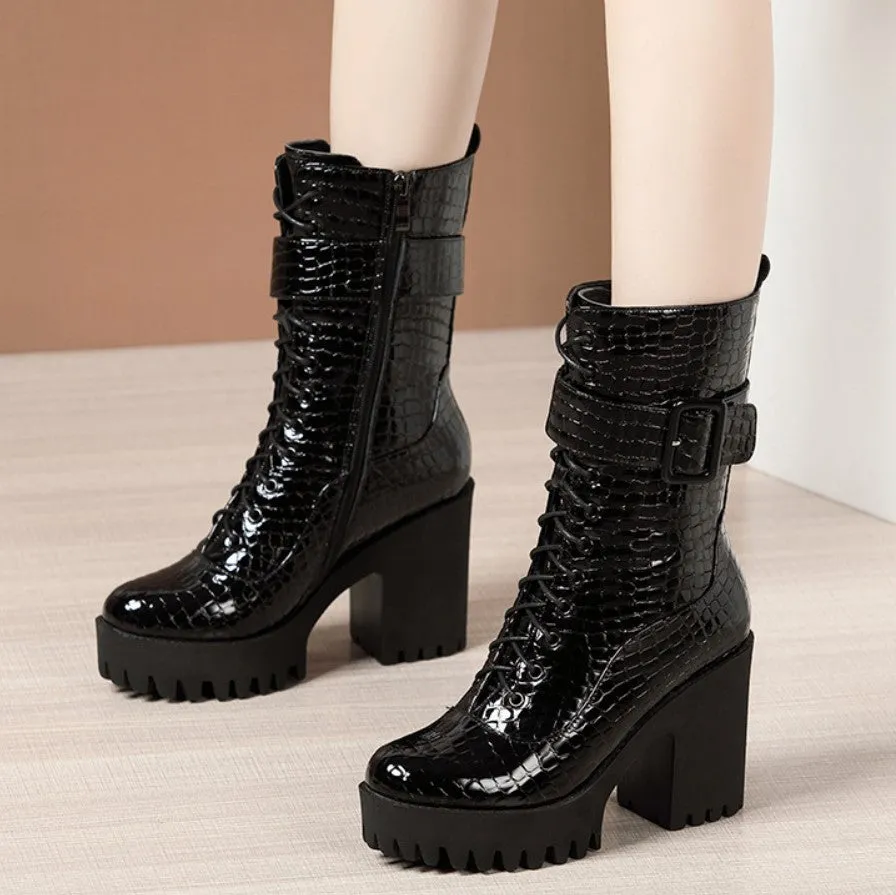 Petite Snake Printed Martin Boots DS376