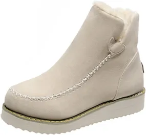 Platform Snow Boots for Women 2022 Winter Fashion Round Toe Plush Warm Slip on Flat Ankle Booties Solid Casual Comfortable Outdoor Ladies Shoes