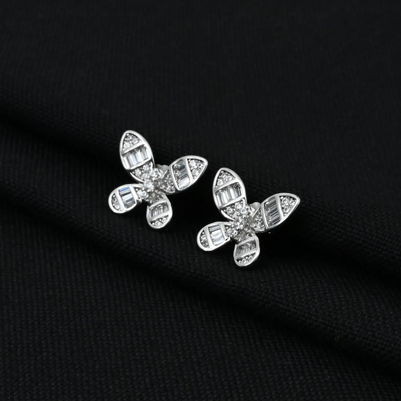 Silver "Gleaming Butterfly" Girls Earrings