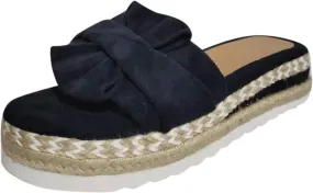 Slides Sandals for Women Fashion Bow Knot Embroidered Platform Sandal Slip On Open Toe Flat Sandals Solid Color Slipper Casual Walking Outdoors Shoes Footwear
