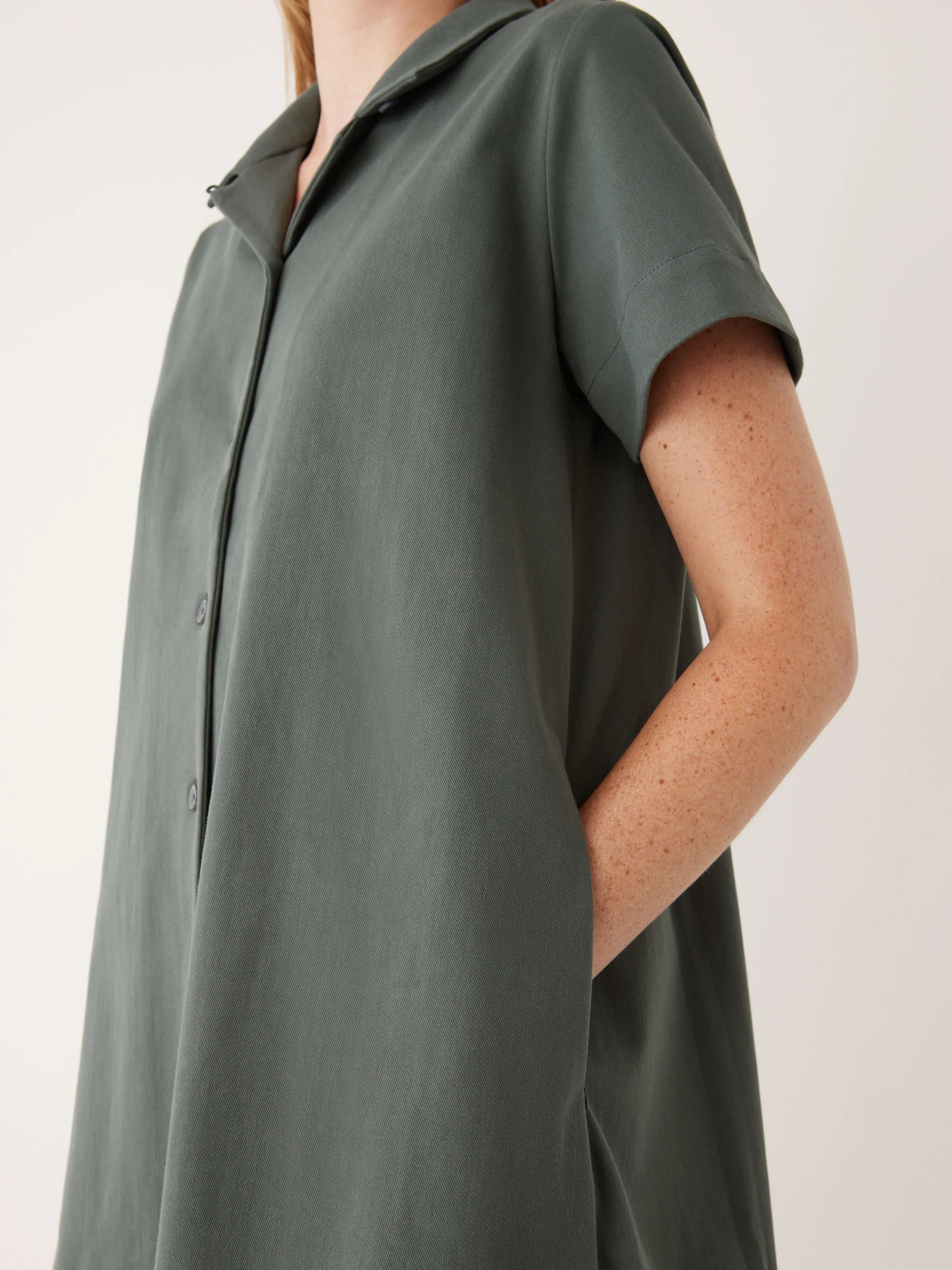 The Flex Camp Collar Dress in Teal Grey