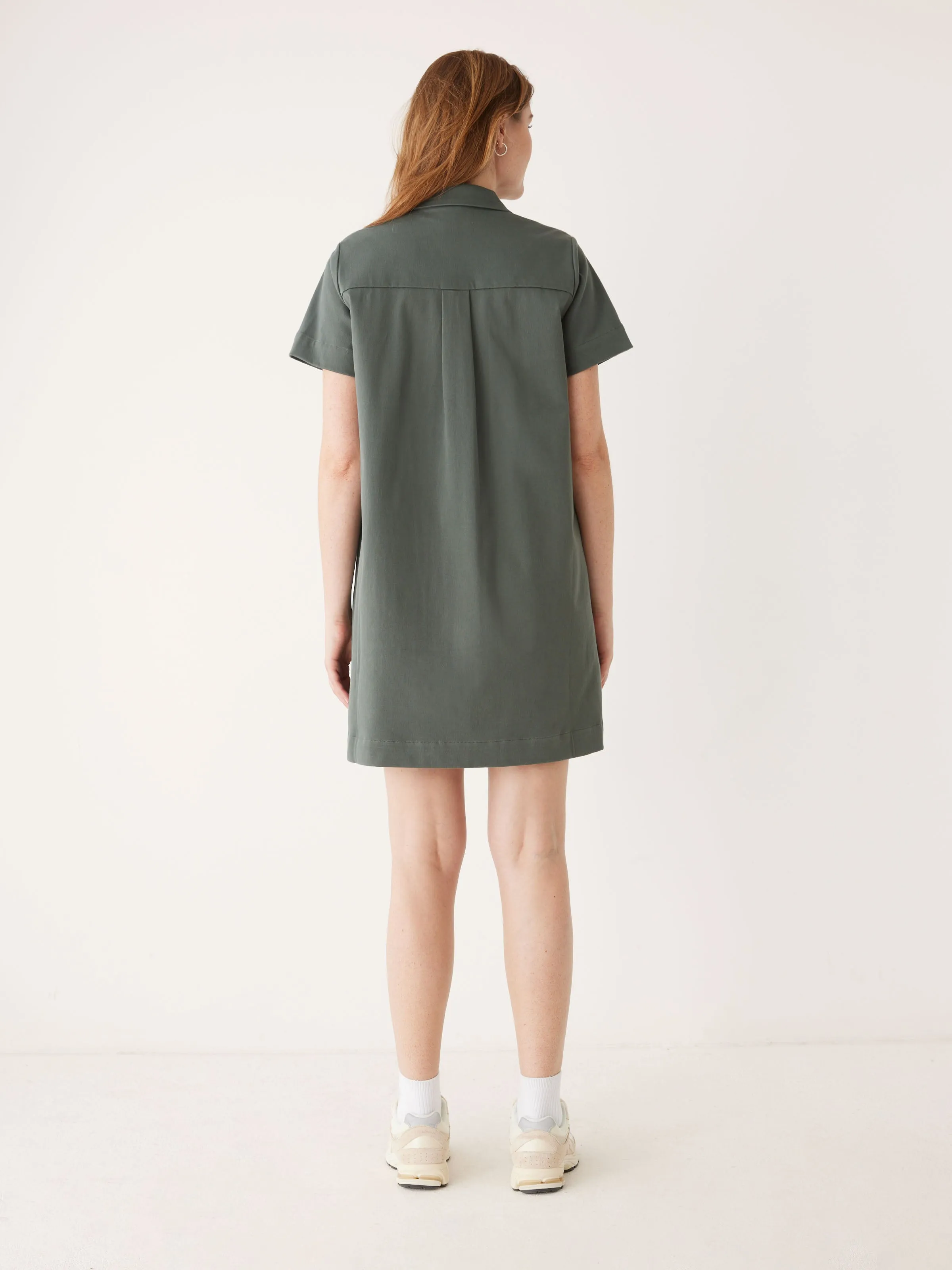 The Flex Camp Collar Dress in Teal Grey