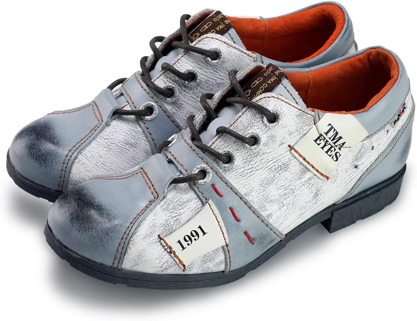 TMA EYES & MAiA Womens Handmade Stitching Shoes Leather Lace-up Low Heel Women Casual Shoes
