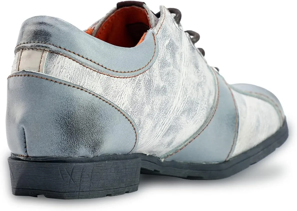 TMA EYES & MAiA Womens Handmade Stitching Shoes Leather Lace-up Low Heel Women Casual Shoes
