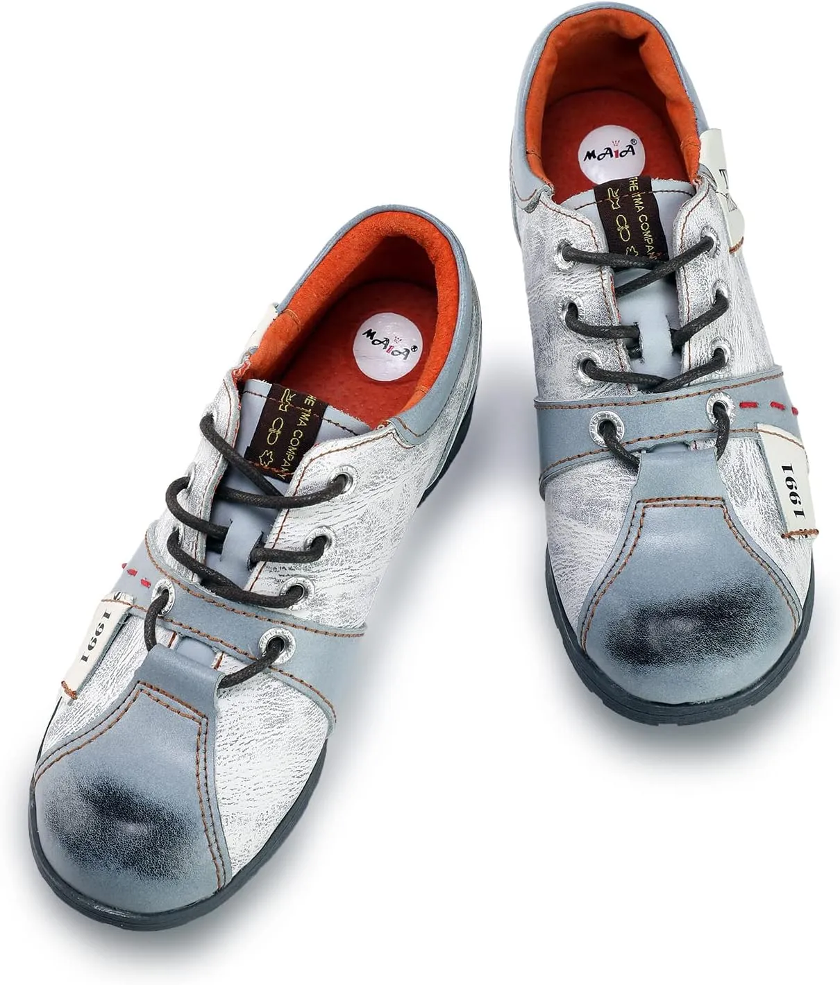 TMA EYES & MAiA Womens Handmade Stitching Shoes Leather Lace-up Low Heel Women Casual Shoes