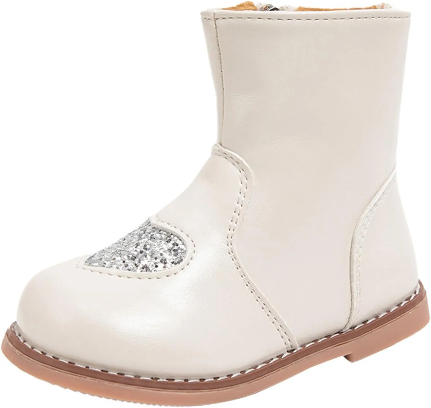 Toddler/Little Kid Girls Sweet Short Ankle Boots Heart Sequin Side Zipper Dress Booties 2024 Fashion Walking Shoes