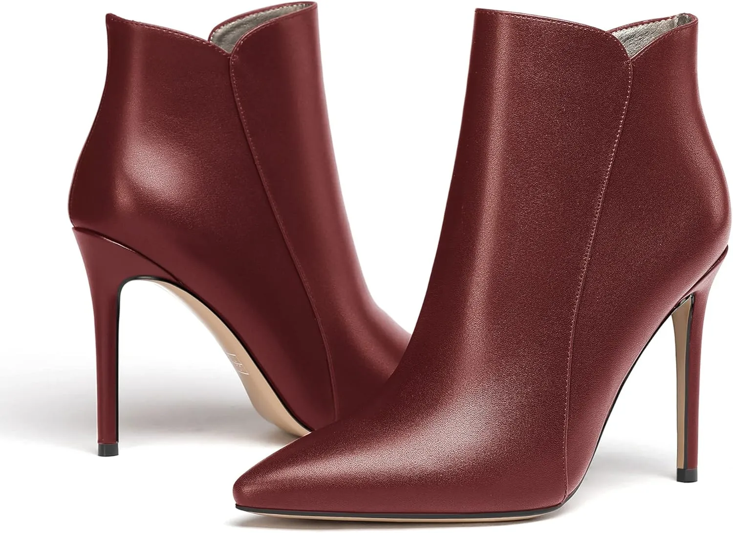 WAYDERNS Women's Side Zipper Pointed Toe Matte Stiletto High Heel Ankle High Boots 4 Inch