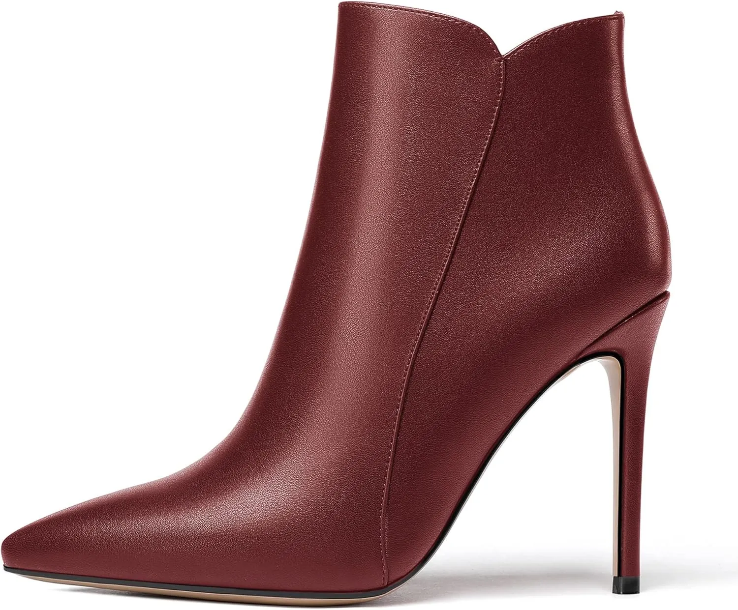 WAYDERNS Women's Side Zipper Pointed Toe Matte Stiletto High Heel Ankle High Boots 4 Inch