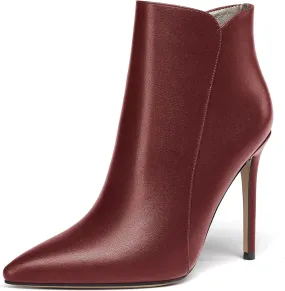 WAYDERNS Women's Side Zipper Pointed Toe Matte Stiletto High Heel Ankle High Boots 4 Inch