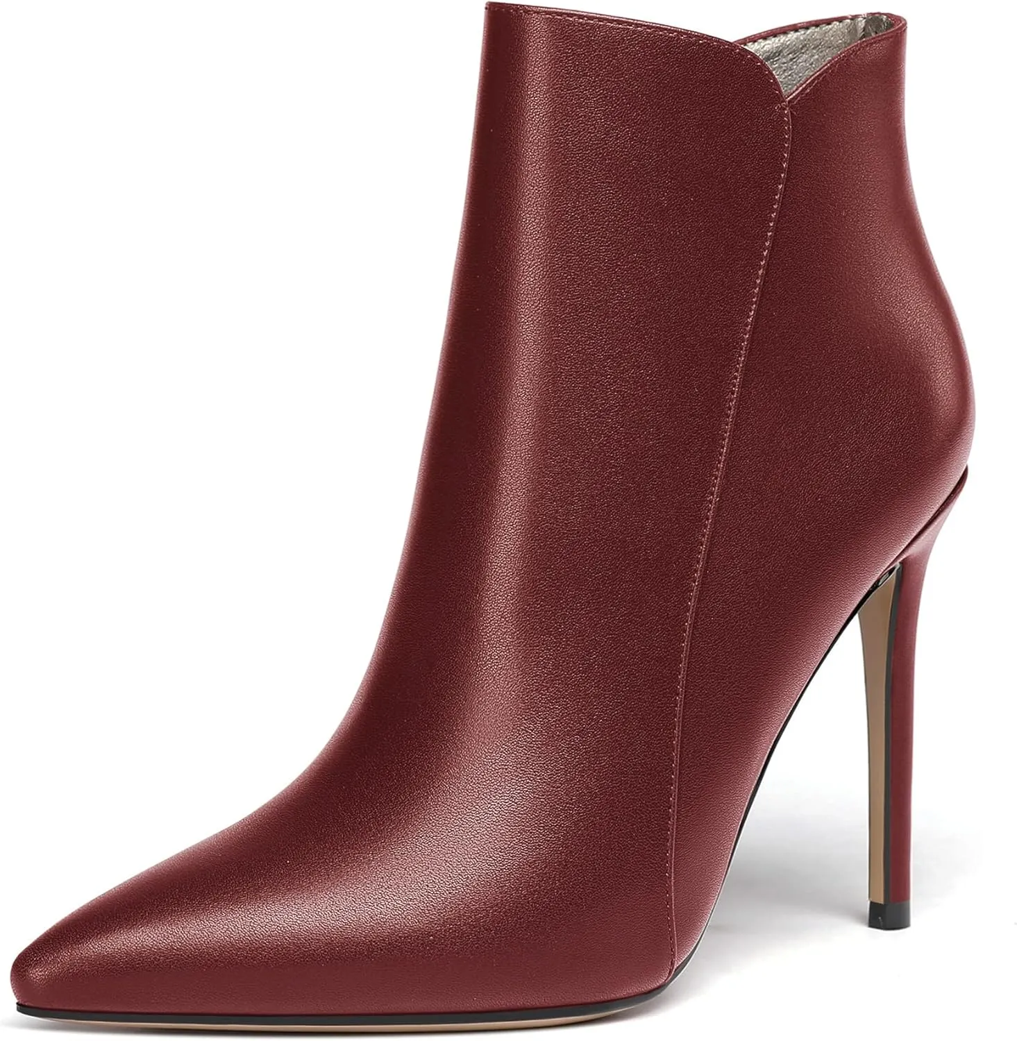 WAYDERNS Women's Side Zipper Pointed Toe Matte Stiletto High Heel Ankle High Boots 4 Inch