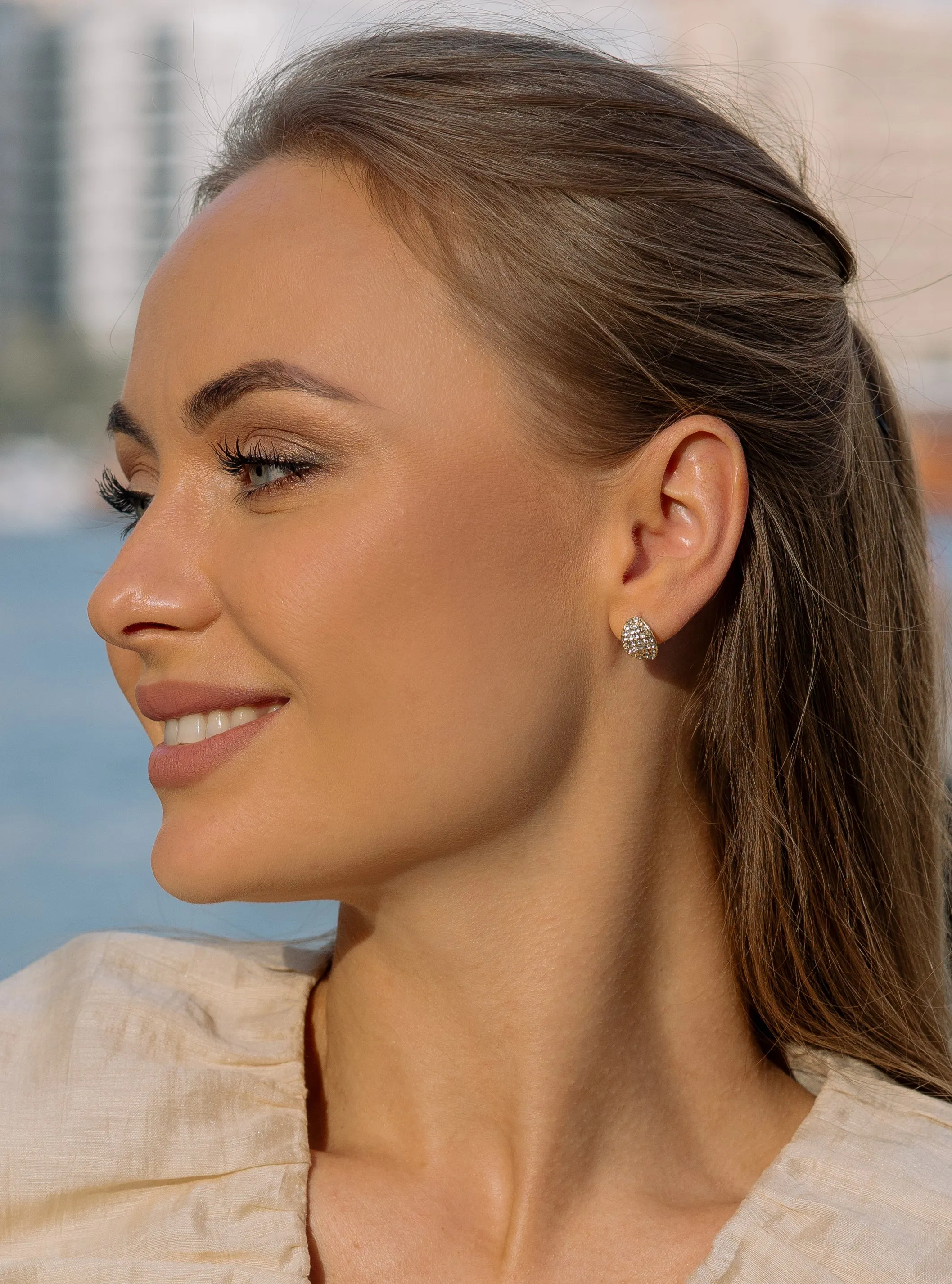 White Pave Stud Earrings
