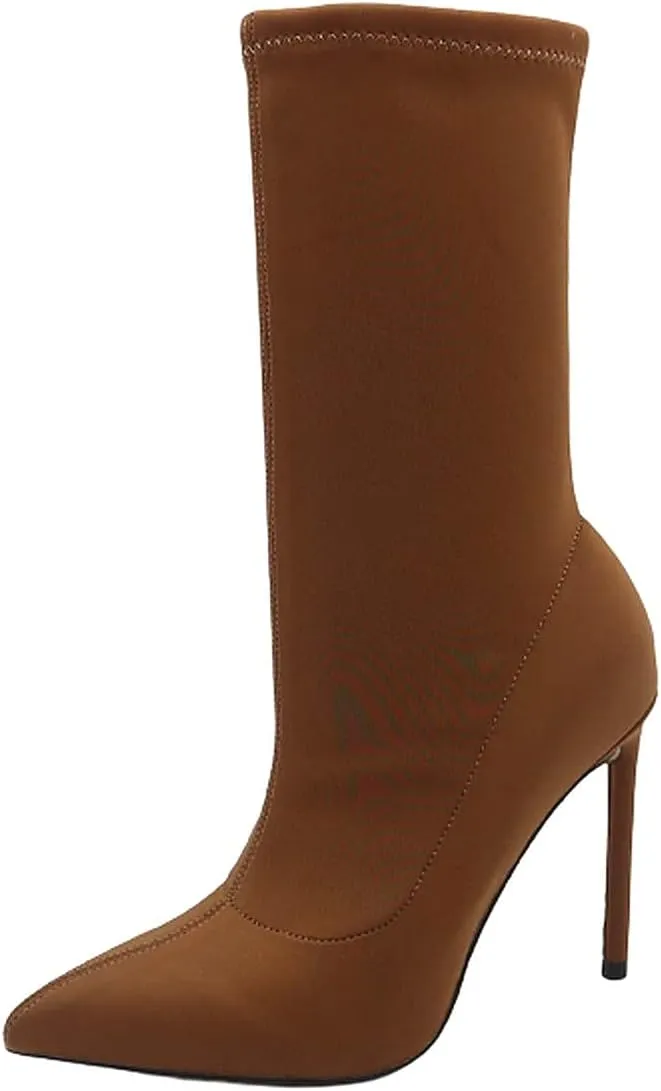 Women Pointed Toe Stiletto Short Boots High Heel Ankle Stretch Booties