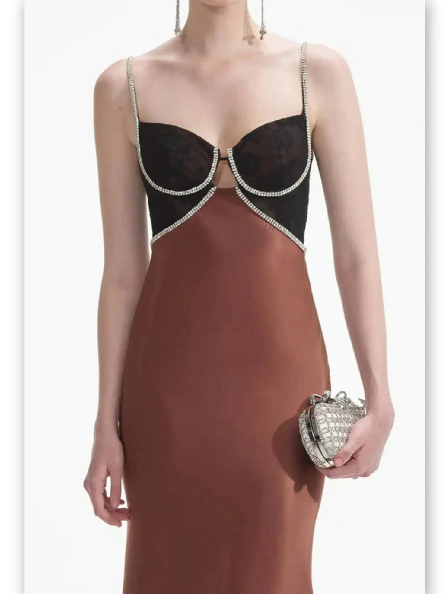 Women’s Brown Crystal-Detailed Satin Maxi Dress