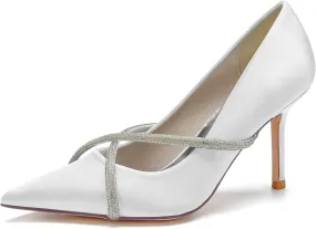 Women's Classic Closed Pointed Toe Stiletto High Heels Pumps Shoes for Party Evening Wedding,White,12