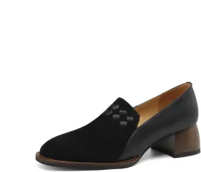Women's Genuine Leather Square Toe Weave Patchwork Handmade Loafers Shoes