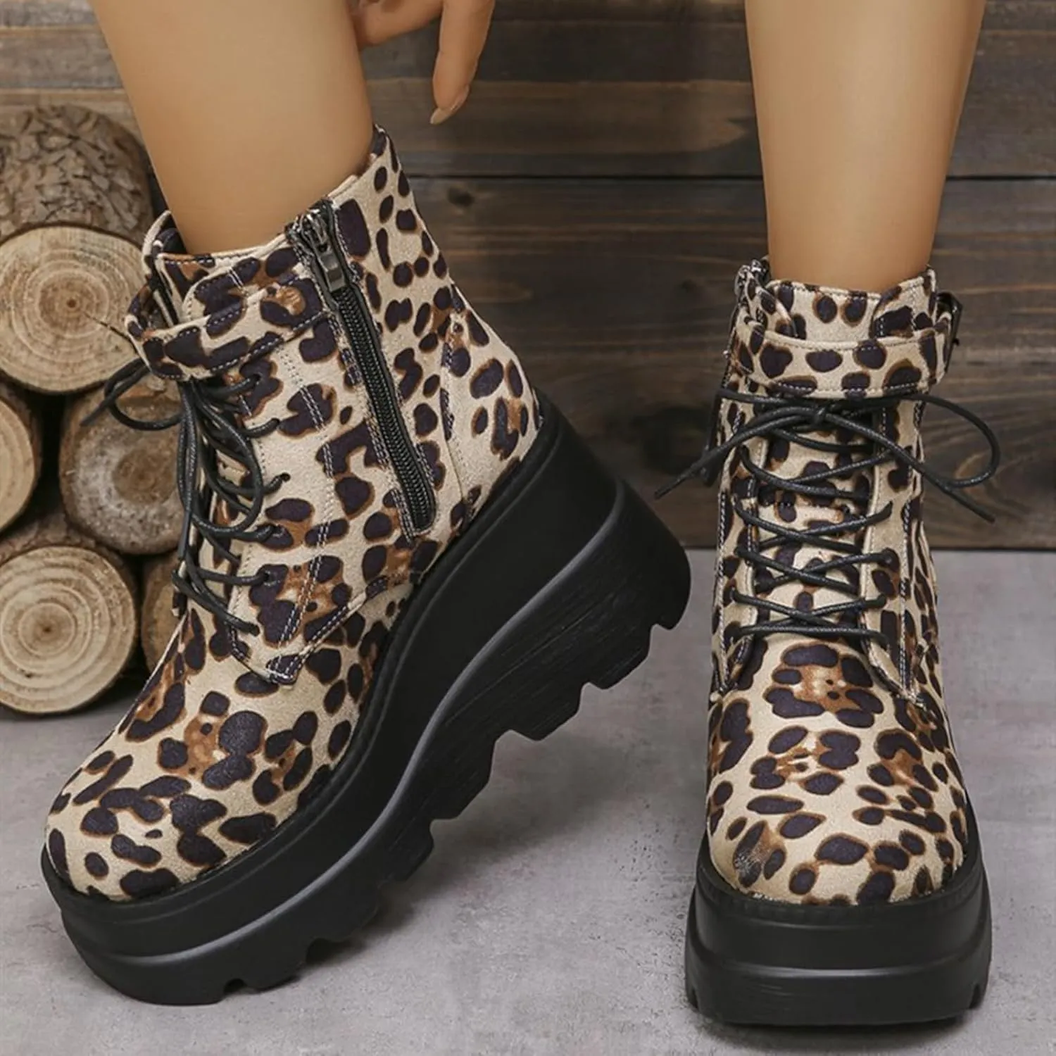 Womens Goth Ankle Booties Punk Boots Chunky High Heel Mid Calf Boots Lace Up Zip Combat Boots Platform Boots for Women