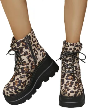 Womens Goth Ankle Booties Punk Boots Chunky High Heel Mid Calf Boots Lace Up Zip Combat Boots Platform Boots for Women