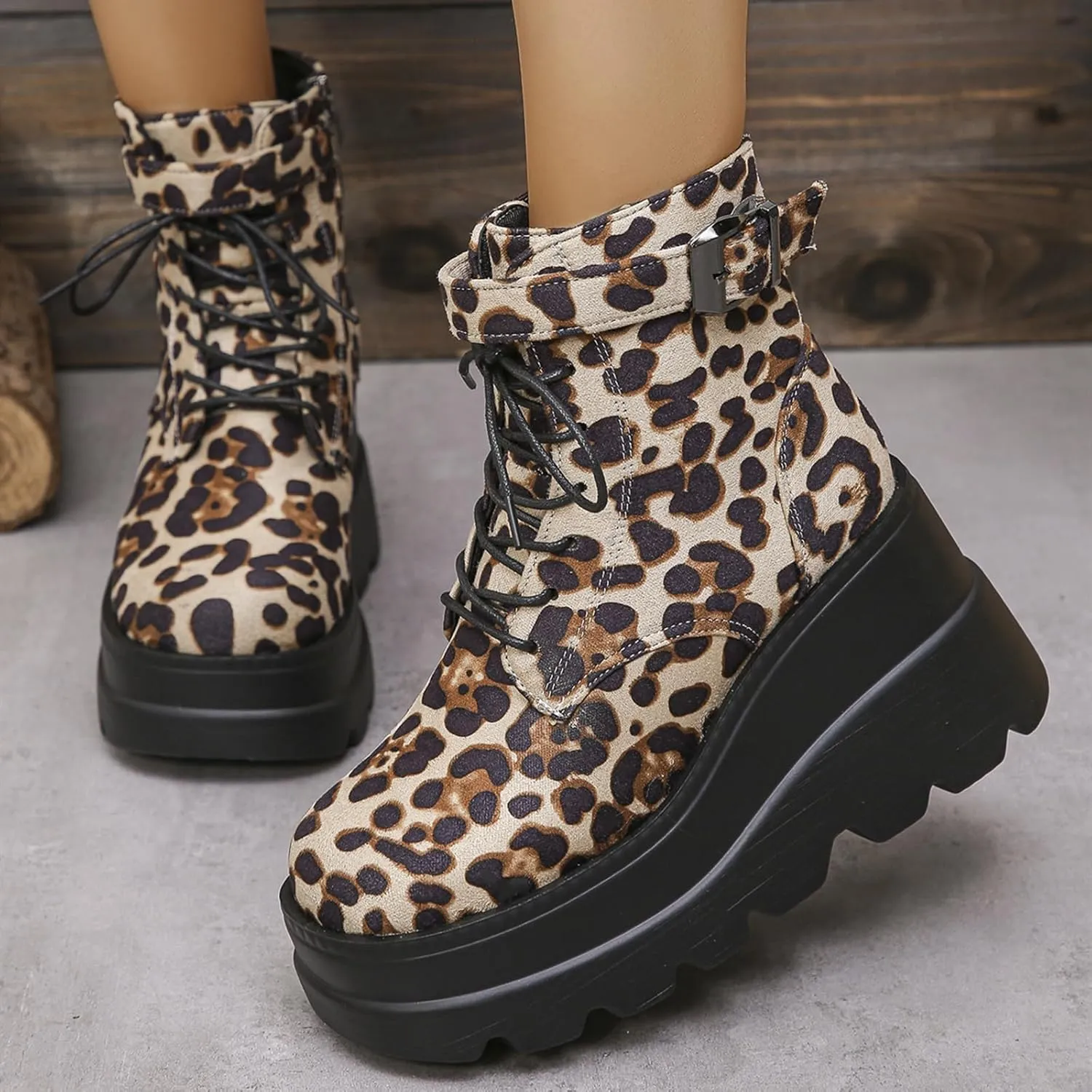 Womens Goth Ankle Booties Punk Boots Chunky High Heel Mid Calf Boots Lace Up Zip Combat Boots Platform Boots for Women
