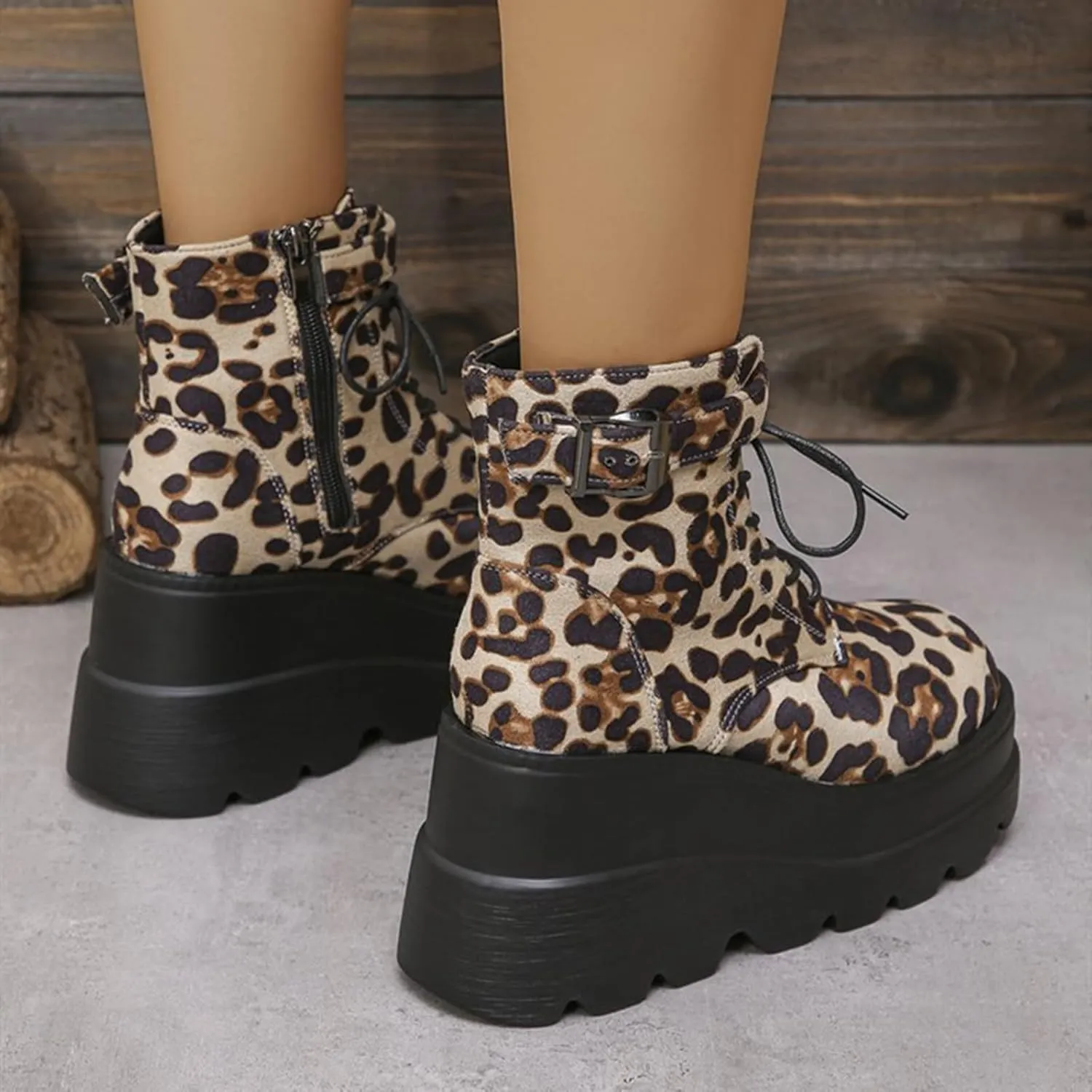Womens Goth Ankle Booties Punk Boots Chunky High Heel Mid Calf Boots Lace Up Zip Combat Boots Platform Boots for Women