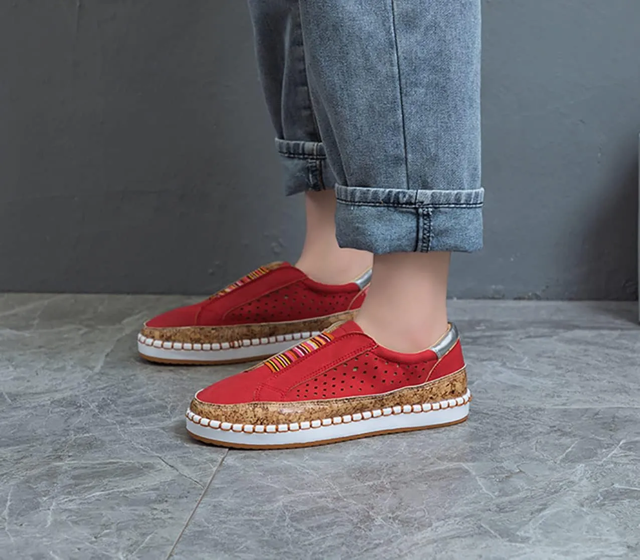 Women's Retro Casua Sneakers Garden Clogs Shoes Orthopedic Slip-On Shoes Walking Shoes Flat Casual Shoes