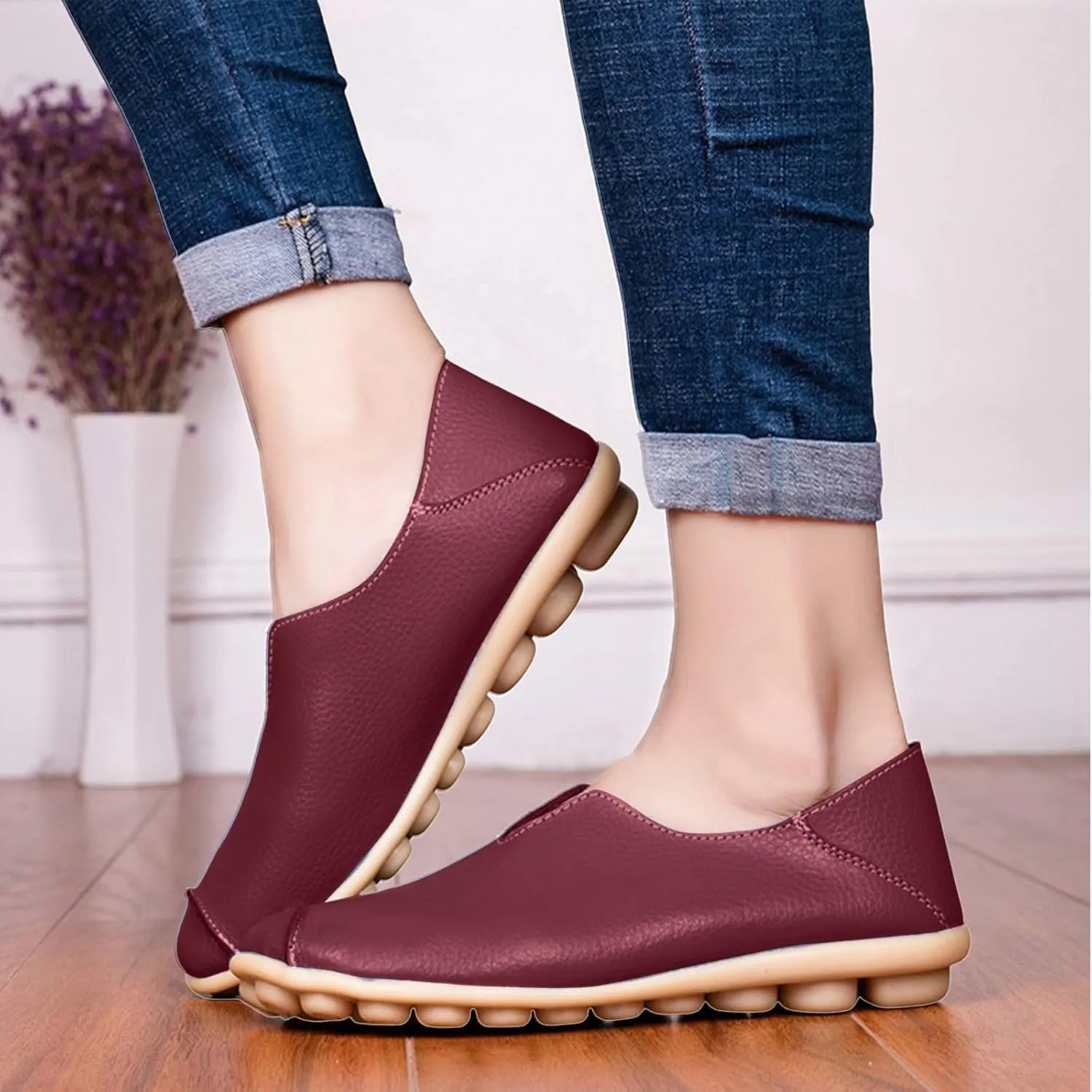 Women's Slip-On Loafers Lug Sole Non Slip Shoes Soft Lightweight Walking Driving Shoes Versatile Heeled Casual