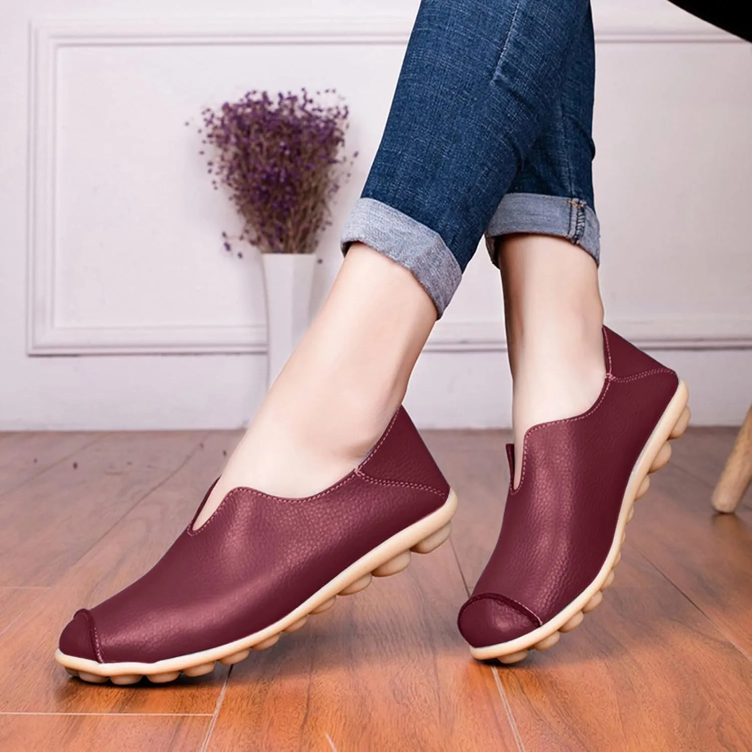Women's Slip-On Loafers Lug Sole Non Slip Shoes Soft Lightweight Walking Driving Shoes Versatile Heeled Casual