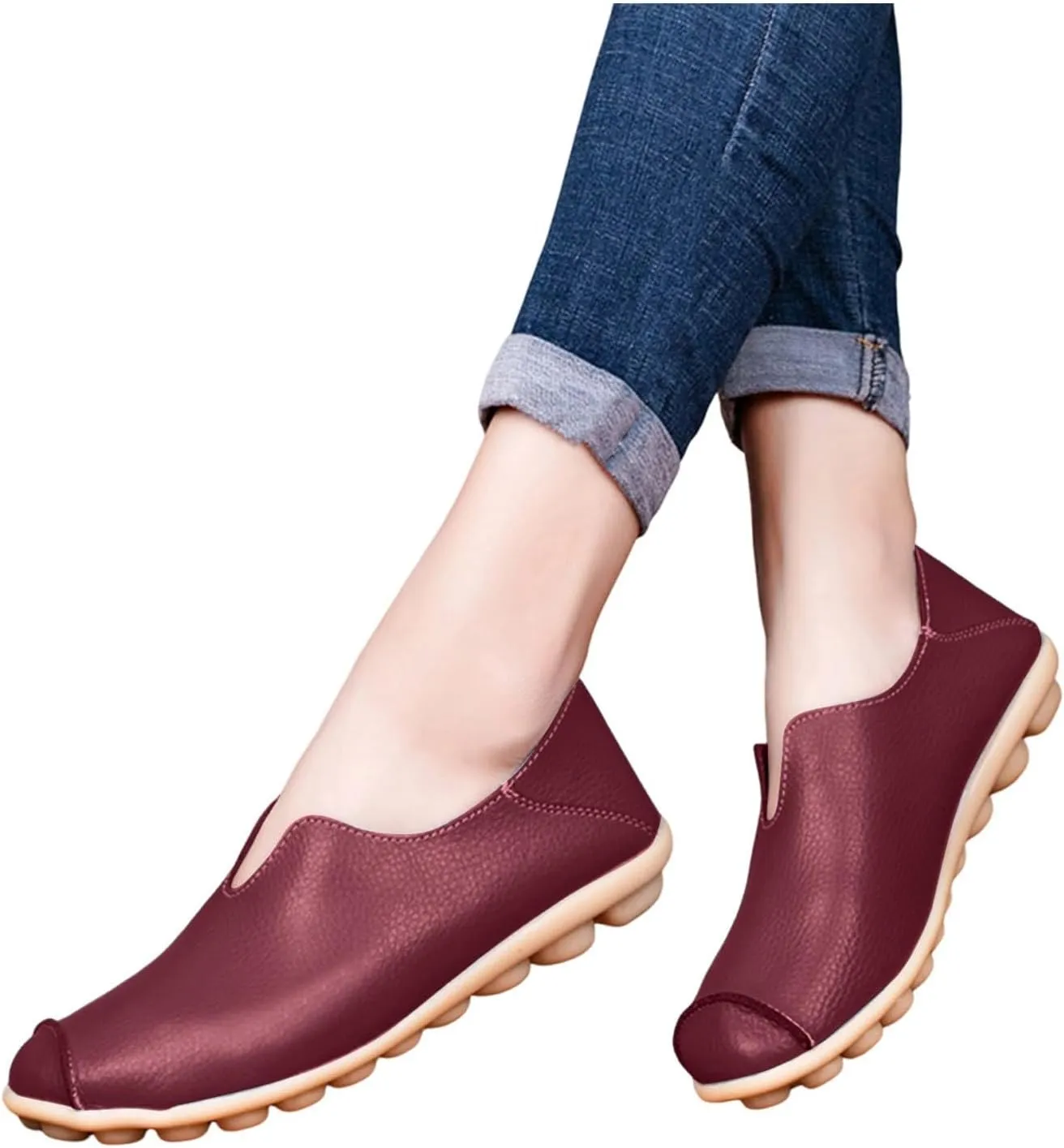 Women's Slip-On Loafers Lug Sole Non Slip Shoes Soft Lightweight Walking Driving Shoes Versatile Heeled Casual