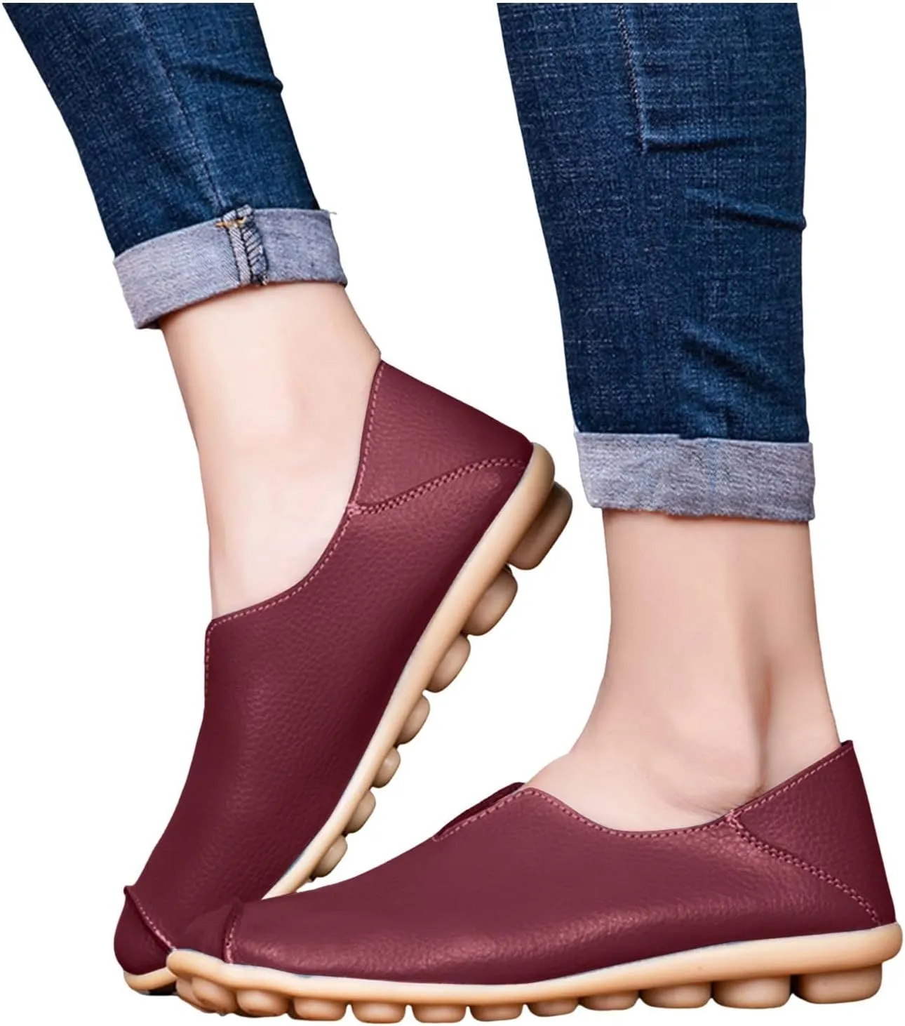 Women's Slip-On Loafers Lug Sole Non Slip Shoes Soft Lightweight Walking Driving Shoes Versatile Heeled Casual