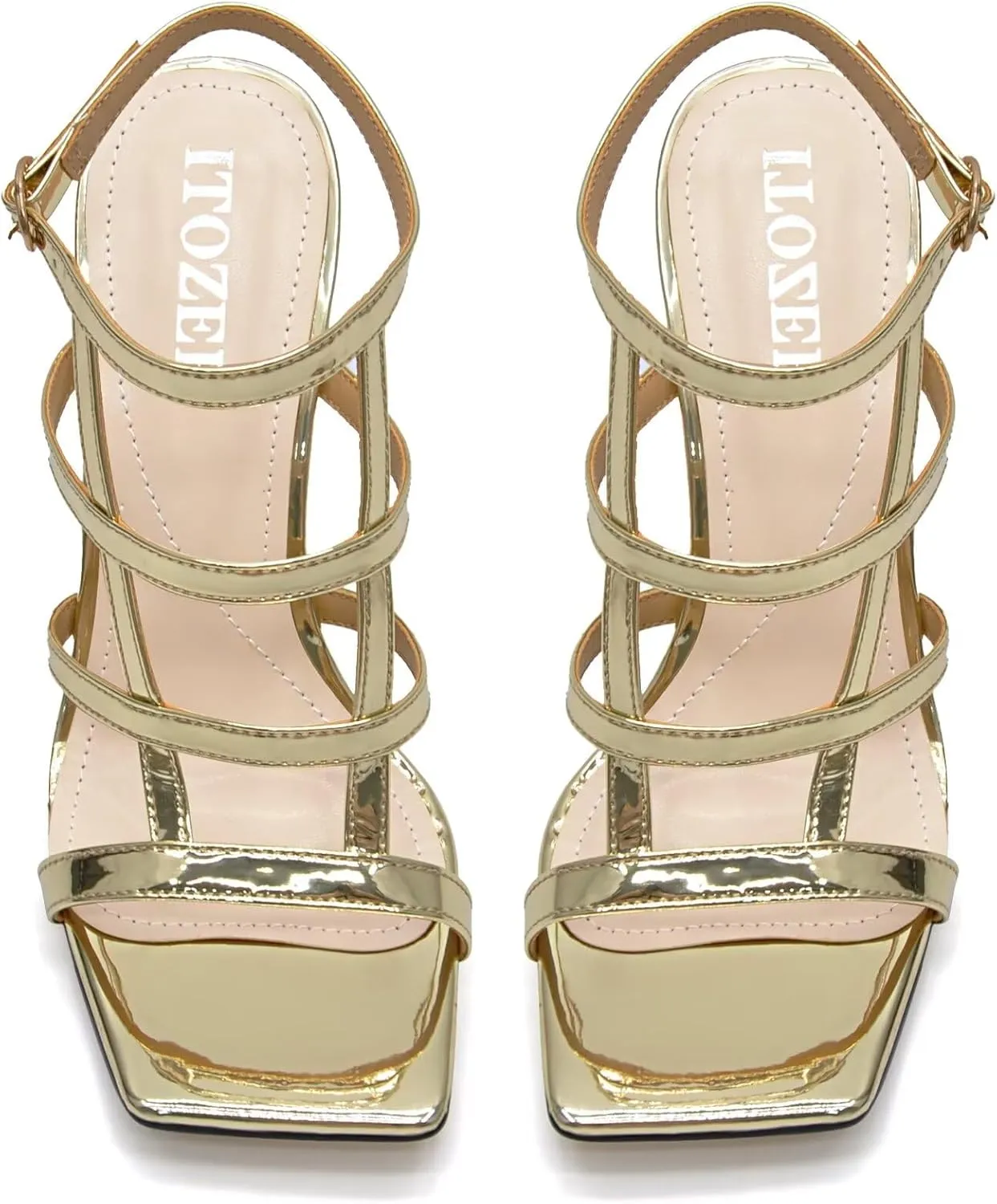 Womens Strappy Heeled Sandals Stilettos High Heels Square Open Toe Heels Buckle Ankle Wedding Party Dress Heels