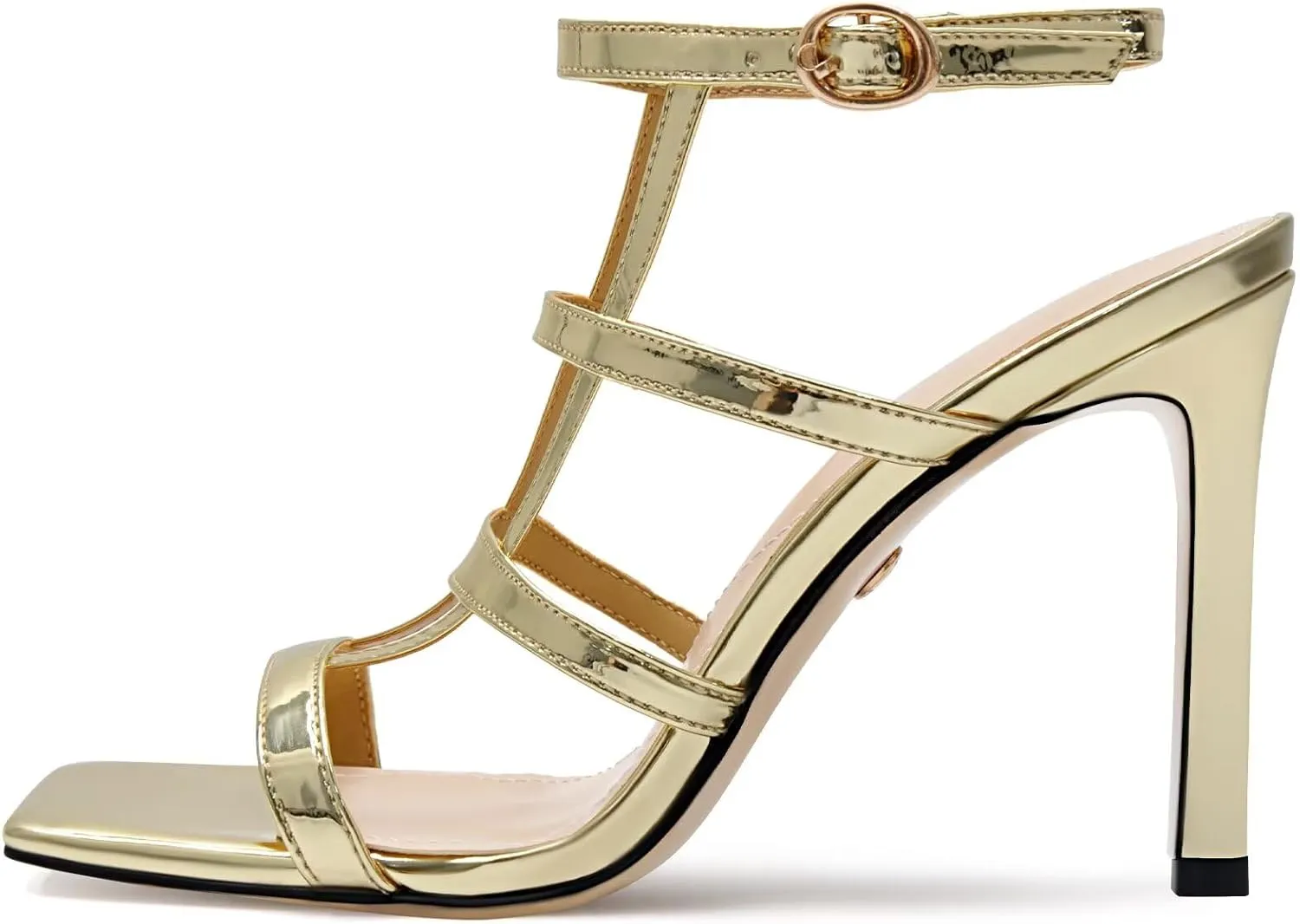 Womens Strappy Heeled Sandals Stilettos High Heels Square Open Toe Heels Buckle Ankle Wedding Party Dress Heels