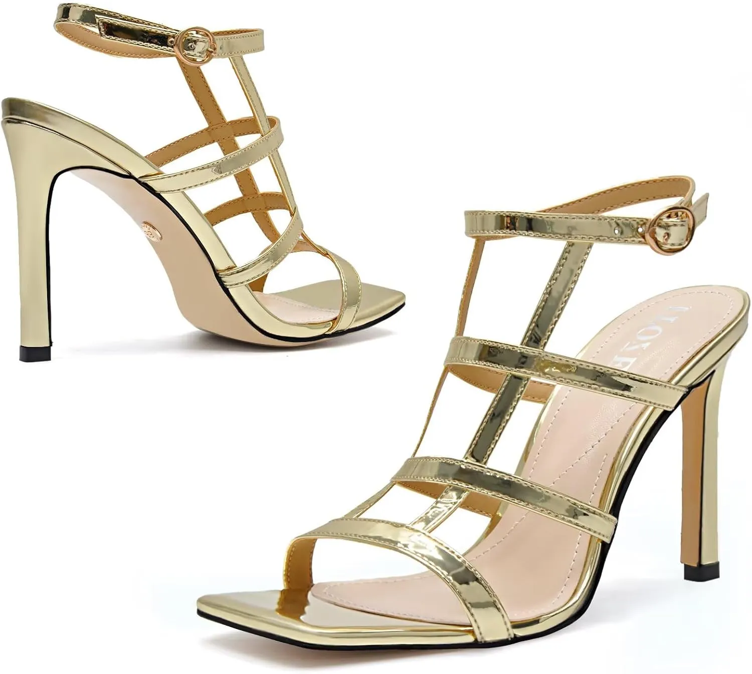 Womens Strappy Heeled Sandals Stilettos High Heels Square Open Toe Heels Buckle Ankle Wedding Party Dress Heels