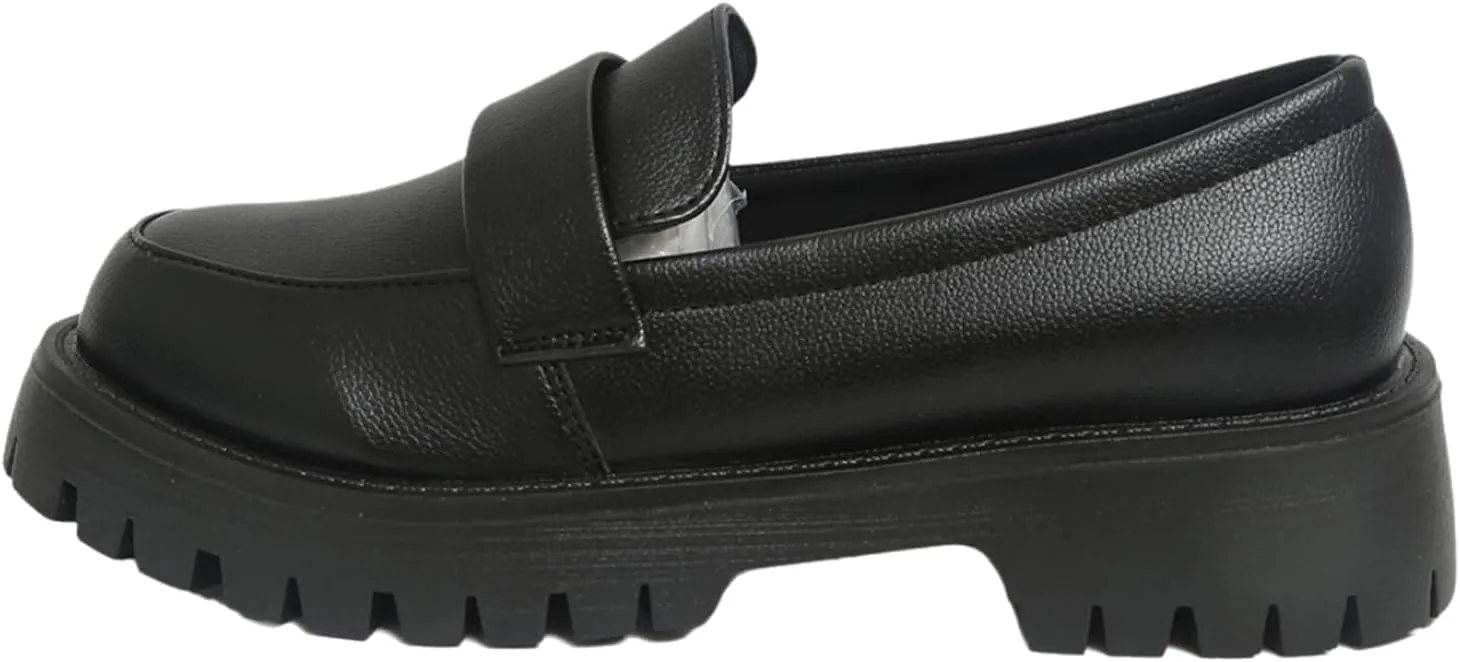 Women's Thick Bottom Penny Loafers, Non-Slip one Foot Stirrup Thick Heel Casual Business Leather Shoes, Office Work and Daily wear Solid Color Single Shoes