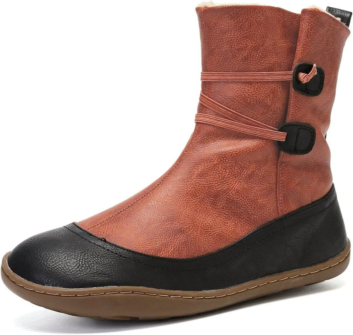 Womens Winter Boots 2022 Fashion Casual Round Toe Flat Elastic Slip on Ankle Boots Plus Velvet Warm Lightweight Comfortable Ladies Shoes