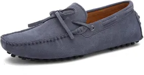 XTYPE Shoes Smoking Loafer for Men Boat Shoes Genuine Leather Stitching Details Round Toe Suede Vamp Flat Heel Flexible Anti-Slip Resistant Driving Slip On (Color : Grey, Size : 9)