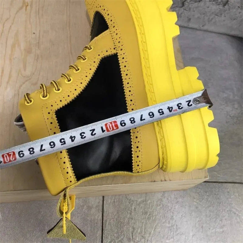 Yellow Color Block Brogue Ankle Boots